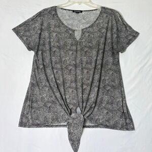Roz & Ali 2 PC Set Womens L Black White Cold Shoulder Top Faux Wrap Skirt
